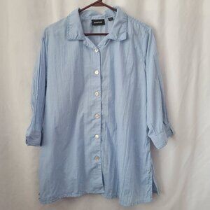 Avenue Blouse Button Down Blue embroidered 14/16 Plus Preppy Chic Grandmacore
